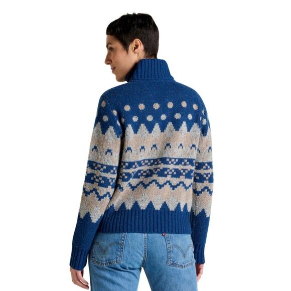 Toad & Co Womens Small Wilde 1/4 Zip Wool Blue Sweater As-Is Jacquard Heritage - Picture 1 of 16